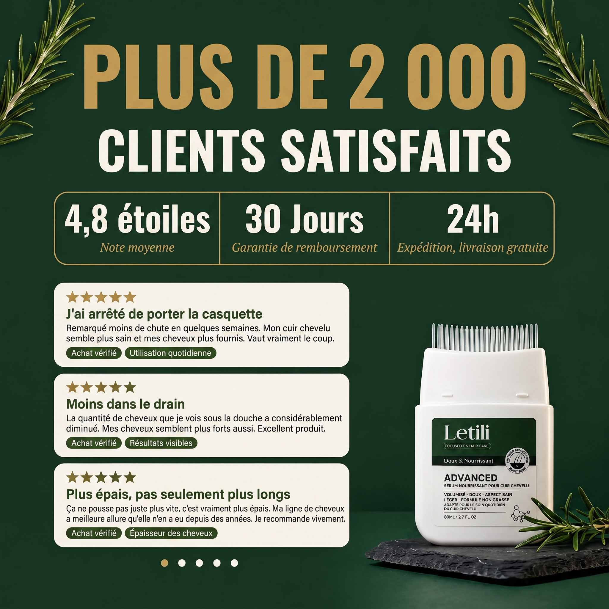 Rosemary + Biotine : Huile Capillaire Anti-Chute pour Cheveux Clairsemés Letili