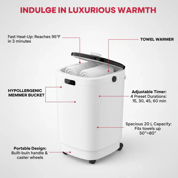 TMWINGS 20L Luxury Spa Towel Warmer Buckets with 4 Timing, Black