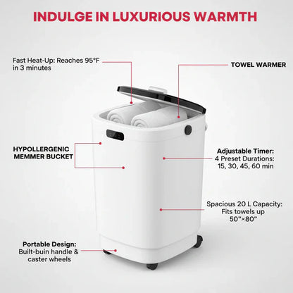 TMWINGS 20L Luxury Spa Towel Warmer Buckets with 4 Timing, Black